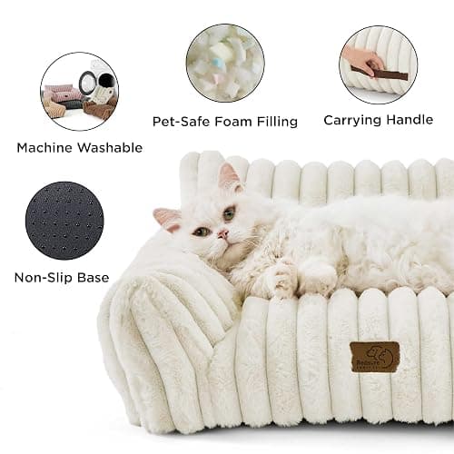 Bedsure ComfyFleece® Shown on TV Fluffy Cute Dog Couch for Pets,30in Cream | Small & Medium Dog Bed Washable Cover,Supportive Couch Bed for Small Dogs,Pet Sofa Seen on Good Day New York,Up to 20 Lbs thumbnail 5