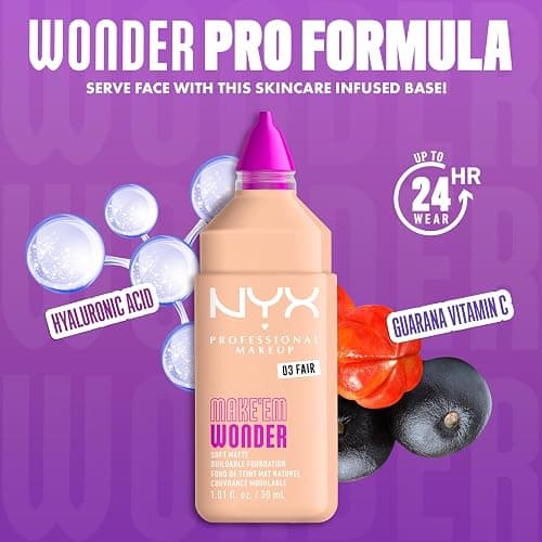 NYX PROFESSIONAL MAKEUP Make 'Em Wonder Liquid Foundation, 24HR Foundation Makeup With A Soft Matte Finish, Buildable Full Coverage - 03 Fair thumbnail 4
