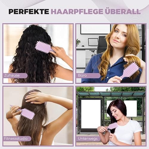 FABIHA® Lockenbürste - Curly Hair Brush - Bio Haarbürste ohne ziepen mit Wildschweinborsten - Das NEU 3-in-1-Stylingbürste mit einzigartigem Zahnrad-Design für trendiger Lockenfrisuren (Lilac) thumbnail 6