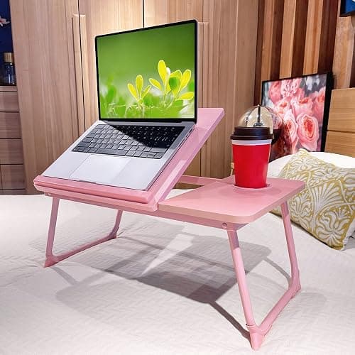 CloudTrip Laptop Desk for Bed or Couch, Lap Desk, Woking in Bed Desk, Home Office Desks, Breakfast Tray, Desk with Cup Holder, Watching Movies in Bed, Laptop Stand for Bed, Fordable Legs Desk (Pink) thumbnail 2