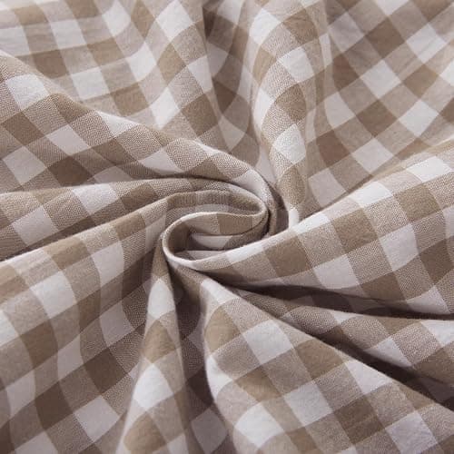 Mywinlle Taupe Plaid Ruffle Decorative Throw Pillow Covers for Couch 20"x20",2 Pack Vintage Checkered Washed Cotton Pillowcases for Bed, Sofa, Living Room thumbnail 5