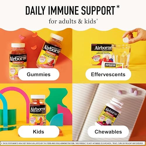 Airborne 750mg Vitamin C Gummies for Adults, Immune Support Gummies with Powerful Antioxidants VIT C & E, Caffeine Free - 2x63ct Bottle (42 Servings), Assorted Fruit Flavor thumbnail 6