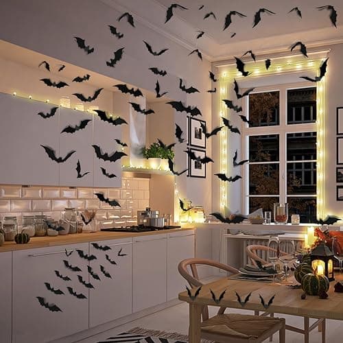 140pcs Bats Hallween Decorations Bats Wall Decor Realistic PVC 3D Black Scary Bat Sticker for Creepy Home Decor Halloween Party Decorations Supplies DIY Wall Decal Bathroom Indoor Halloween Decor thumbnail 8