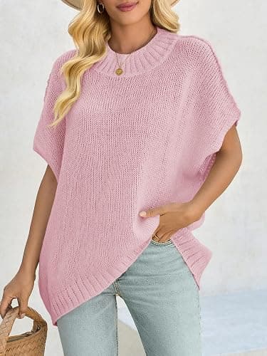 Saodimallsu Womens Oversized Sweater Tops Summer Lightweight Batwing Half Sleeve Casual Loose Knit Pullover Shirts thumbnail 2