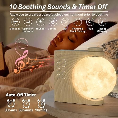 AIRIVO Alarm Clock for Bedrooms, Sunrise Alarm Clock Wake Up Light for Kids Teens, White Noise Sound Machine, Moon Light Dual Alarms for Heavy Sleepers, Night Light Clock for Preppy Room Decor thumbnail 3