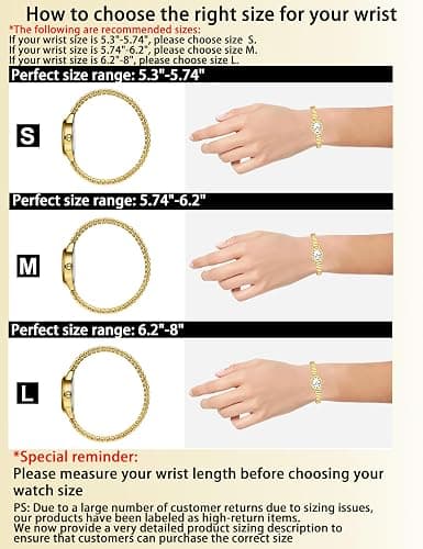Diaofendi 3 Sizes (S/M/L) Small Gold Watches for Women - Fit 5"-8" Expansion Band, Valentine's Day Gifts for Mom Wife, Easy Read Ladies Quartz Watch, Water Resistant thumbnail 2