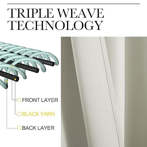 NICETOWN Thermal Insulated Grommet Room Darkening Curtains/Draperies/Panels for Bedroom (Bone White, 2 Panels, W42 x L63 inches) thumbnail 3