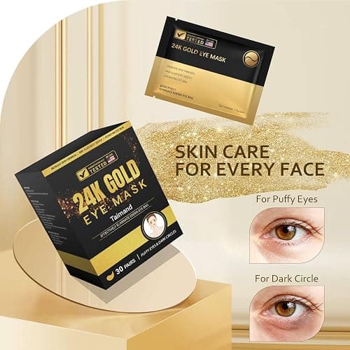 Taimand Under Eye Patches (30 Pairs), 24K Gold Under Eye Mask for Puffy Eyes, Dark Circles,Bags and Wrinkles with Collagen,Relieves Pressure and Reduces Wrinkles,Revitalises and Refreshes Your Skin thumbnail 4