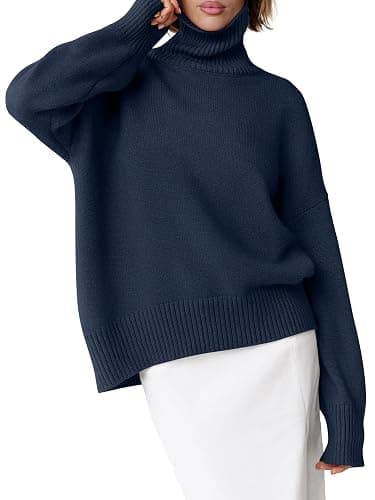 ANRABESS Womens Turtleneck Sweaters Oversized Chunky Long Sleeve Knit High Low Hem Pullover Top 2025 Fall Winter Fashion - Image 1