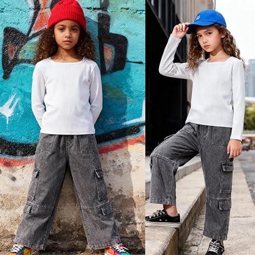 Tween Girls Clothes 2 Piece Long Sleeve Top + Denim Cargo Pants, Teen Girls Fall Clothing Set, Sizes 5-12 Years thumbnail 3