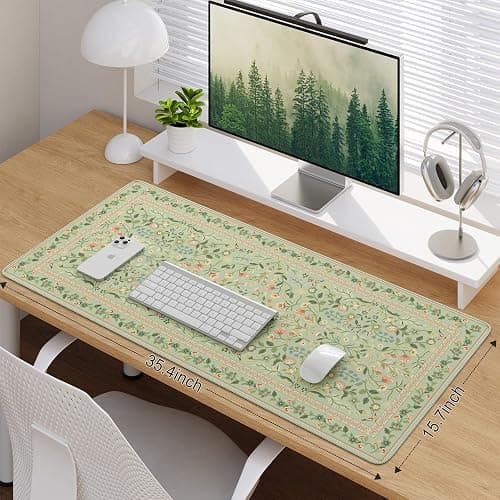iCasso Desk Mat for Keyboard and Mouse, Large Mouse Pad, Desk Pad Mat, Anti-Slip Big Mousepad with Stitched Edges for Computer Desktop(Light Green) thumbnail 2