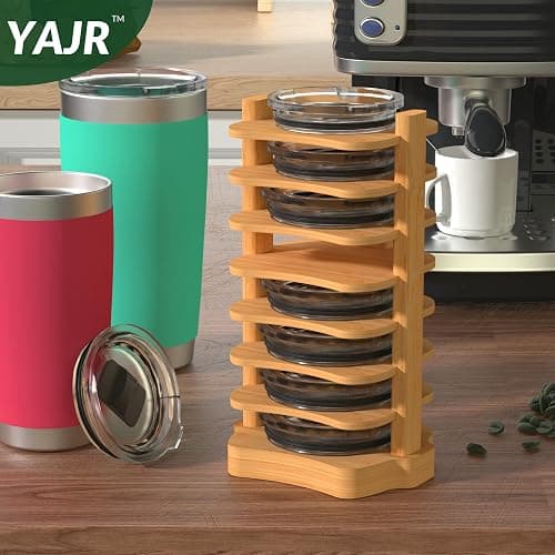 YAJR Tumbler Lid Organizer, Bamboo Cup Lid Holder Inside Cabinet, Water Bottle Lid Organizer, Vertical Tumbler Lid Holder for Kitchen Countertop/Cupboard Organization thumbnail 2