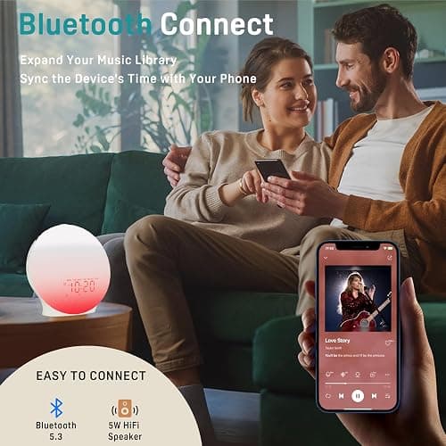 Sunrise Alarm Clock White Noise Sound Machine with 25 Soothing Sounds, 17 NightLights, Bluetooth Speaker Wake Up Light Alarm Clock for Bedrooms, Heavy Sleepers, Baby, Kids, Adults, Seniors, Ideal Gift thumbnail 7