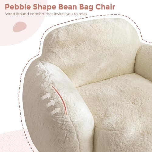 MAXYOYO Bean Bag Chair, Comfy Pebble Shaped Single Bean Bag Sofa for Adults, Stuffed Floor Sofa with Supportive Backrest & Armrests, Modern Faux Fur Accent Chair for Living Room & Bedroom, Beige - Standard - Beige thumbnail 5