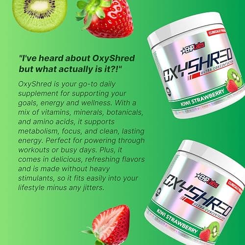 EHP Labs OxyShred Pre Workout Powder - Preworkout Powder with L Glutamine & Acetyl L Carnitine, Energy Boost Drink - Kiwi Strawberry, 60 Servings thumbnail 6
