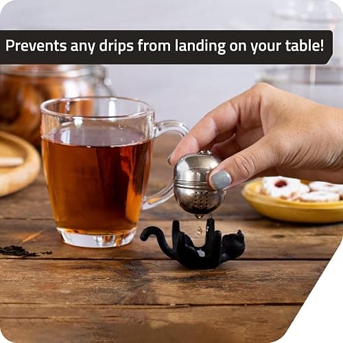 Title Peleg Design Catty Tea Infuser – Cute Stainless Steel Cat Tea Strainer for Loose Leaf Tea | Fun Animal Tea Steeper & Gift for Tea Lovers, Black thumbnail 6