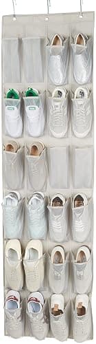 Amazon Basics 24 Medium Mesh Pocket Over-the-Door Hanging Shoe Organizer, Space Saving Shoe Storage, Light Grey | Over-the-Door, 24 thumbnail 4
