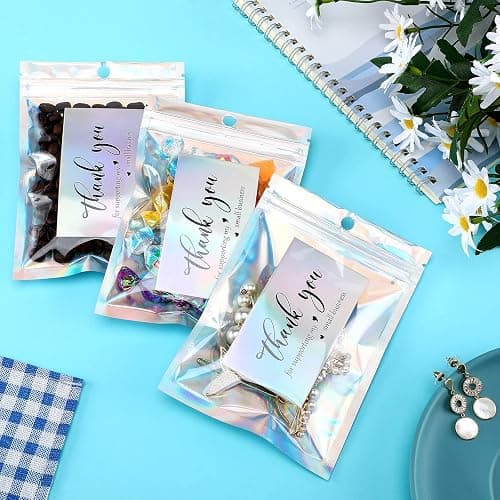 Outus 620 Pieces Thank Cards and Stickers Set Thank Gold Foil Stickers for Supporting My Small Business with Resealable Packaging Bag, Suitable for Business Owners (Holographic) thumbnail 4