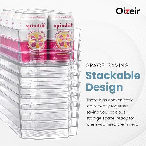 Oizeir 8 Pack Clear Plastic Fridge Organizer Bins – Stackable Refrigerator & Pantry Storage Bins with Handles for Snacks, Freezer, Kitchen Cupboard, and Cabinet Organization thumbnail 4