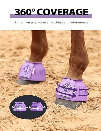 Harrison Howard Rubber Bell Boots Leather Touch-Close Overreach Boots Hoof Protection for Horses Sold in Pairs Violet XL thumbnail 4
