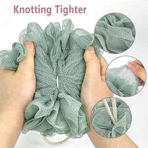Rnoafmu Shower Loofah Bath Sponge, 60G Loofah Exfoliating Body Scrubber, 4 Color Mesh Shower Pouf Balls for Body Wash (Pink Green White Gray) thumbnail 4