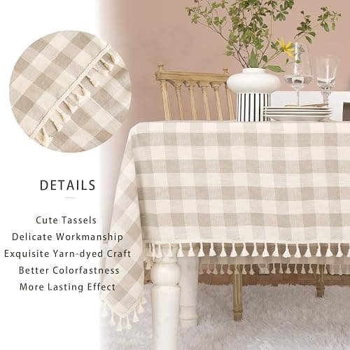 Midsummer Breeze Rustic Checkered Tablecloth, Cotton Gingham Rectangle Table Cloths for Kitchen Dining Restaurant Farmhouse Thanksgiving Christmas Decor (55x84”,Gray Khaki) thumbnail 4