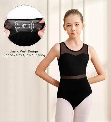 Sanmsoner Girls Dance Leotard For Ballet Mesh Tank Dancewear,Mesh Splicing,Water Drop Hollow Back,Full Front Lining thumbnail 4
