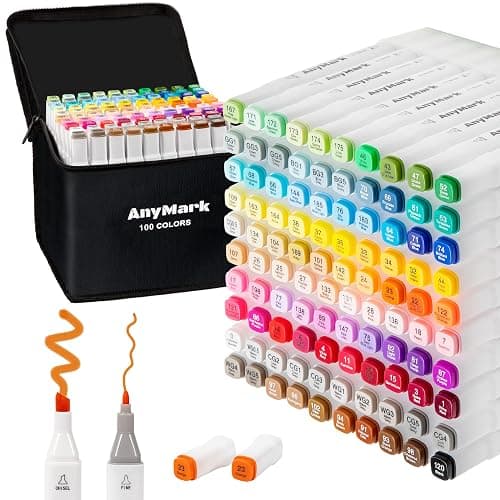 AnyMark Alcohol Markers, 100 Colors Dual Tip Art Coloring Markers - Image 1