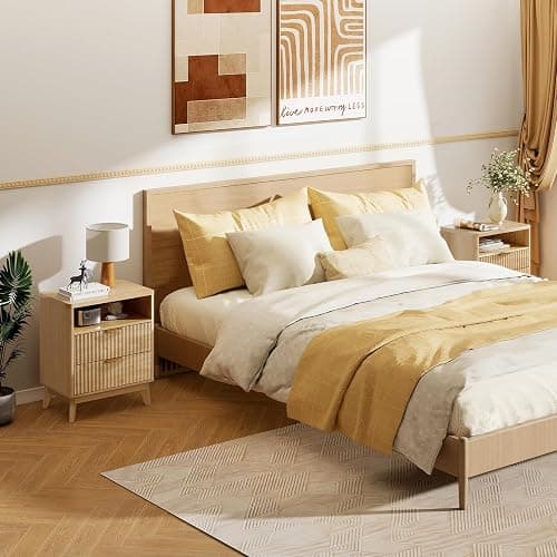 LYNCOHOME 2 Drawer Fluted Nightstand - Wooden Side Table with Open Storage Cabinet & Wood Legs for Bedroom - 1 Pack thumbnail 6