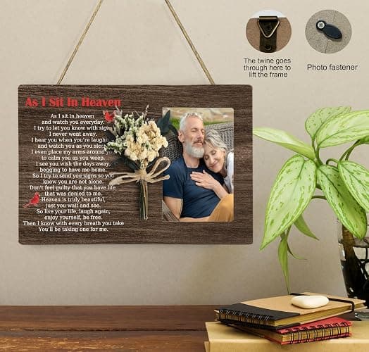 CAIFZ Memorial Picture Frame with Bouquet, As I Sit In Heaven Wooden Photo Frame Gifts for Loss of Loved one, 4x6 inch Photo thumbnail 5