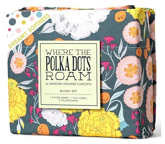 Where The Polka Dots Roam WTPDR Dark Floral Sheets King Size, Super Soft Wrinkle Resistant Bedding Set for Boho Room Décor, Premium Floral Printed King Bed Sheets for Girls, Teens and Master Bedrooms - Image 1