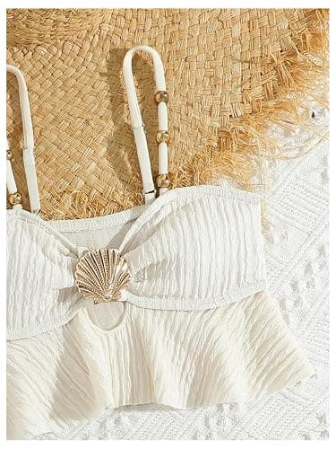 OYOANGLE Girl's Two Piece Metallic Shell Bikini Sets Cut Out Ruffle Top High Waist Hipster Swimsuit thumbnail 3