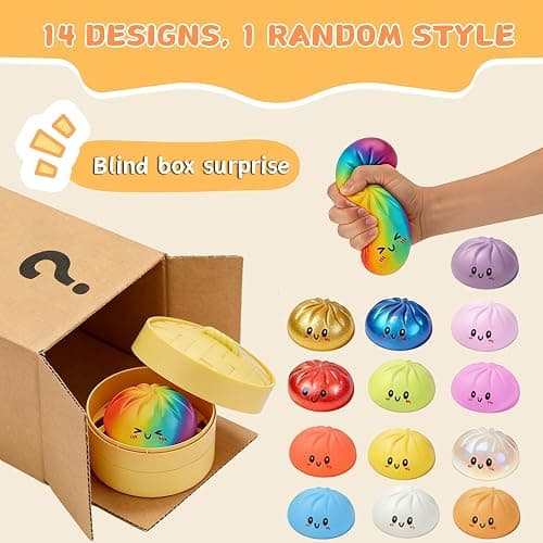 Glitter Dumpling Squishy Box Bulk,4Inch Surprise Dumpling Squishy Stress Ball,Squishy Bun,Random 14 Colors Mystery Gift Box for Adult Classroom Prizes Party Favor (White M 15cm/5.9 Inch) thumbnail 5