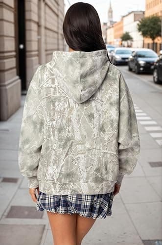 Anoumcy Camo Hoodie Womens Maple Leaf Fleece Hooded Sweatshirt Oversized Camouflage Hoodies For Women Trendy thumbnail 2