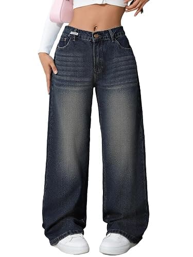 Handfrog Women Baggy Jeans Low-Mid Rise Denim Pants with Pockets Y2k 90s Jeans for Girls - Image 1