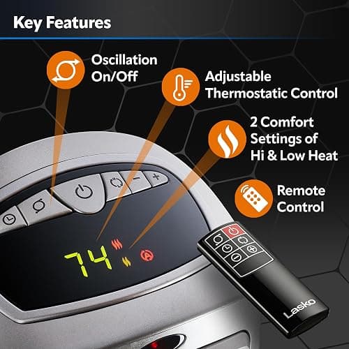 Lasko Oscillating Digital Ceramic Tower Heater for Home with Adjustable Thermostat, Timer and Remote Control, 23 Inches, 1500W, Silver, 755320, 8.5″L x 7.25″W x 23″H, Silver thumbnail 4