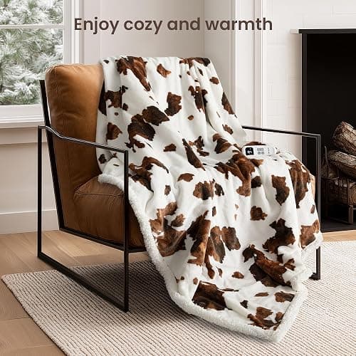 blunique Heated Blanket Throw Blanket - Fast Heating Electric Blanket, Soft Flannel Heated Throw with 10 Time Settings,10 Heating Settings, Warm Gifts for Women & Mom & Grandma(50"x60"Brown Highland) thumbnail 4