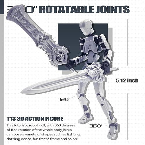 KERITOBA Assembly Completed T13 Action Figure Set,Dummy 13 3D Printed Toys,Titan 13 Action Figures,Premium Presents for Xmas,Birthdays,and Everyday Joy (Silvery) thumbnail 2