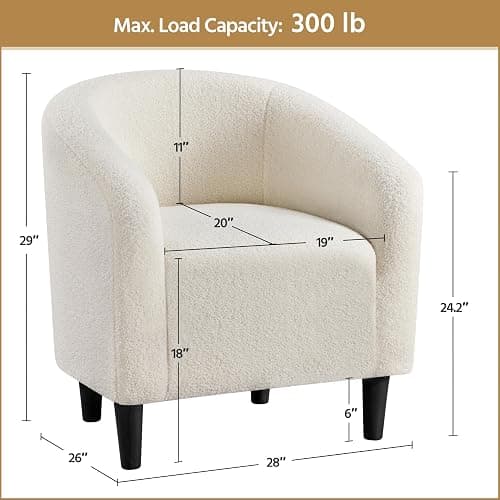 Yaheetech Accent Barrel Chair, Boucle Fabric Club Chair, Furry Sherpa Elegant Armchair with Cozy Soft Padded, Suitable for Living Room Bedroom Reception Room Office, Ivory thumbnail 3