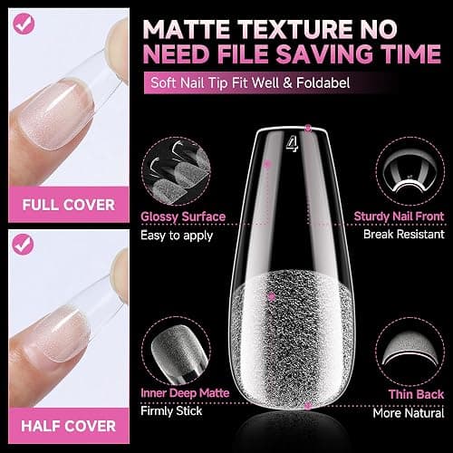 UNA GELLA Medium Coffin Nails Tips Gel Nail Tips Coffin 120pcs Half Matte Acrylic Full Cover Nail Tips Fake Nails Clear C offin Press on Nails for Nail Extensions Home DIY Salon 12 Sizes thumbnail 4