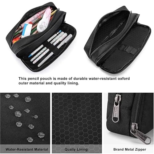 Della Gao Pencil Case Large Capacity Pencil Pouch Aesthetic Pencil Box for Office Stationery Organizer, Simple Sturdy Multifunctional Pencil Bag for Men - Black thumbnail 2