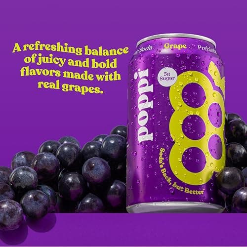 Poppi Prebiotic Soda, Grape, 12 Oz, 12 Pack thumbnail 3