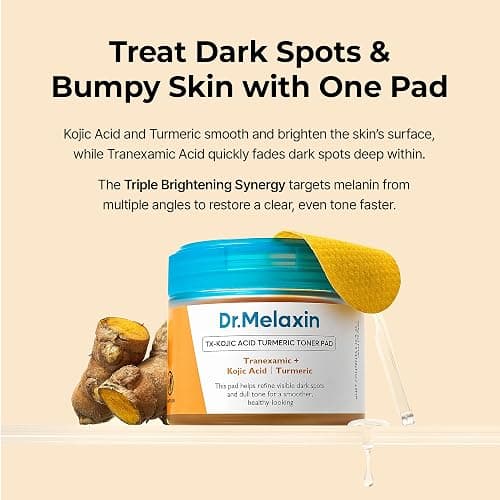 Dr.Melaxin TX Kojic Acid Turmeric Toner Pads with Tranexamic Acid, Brightening Toner Pad for Pigmentation & Dark Spot Care, Gentle Keratin Care for Radiant Skin, Korean Skincare, 70 Sheets thumbnail 5