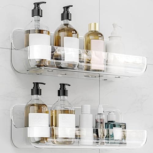 Kawfle Adhesive Shower Caddy, 2 Pack Acrylic Bathroom Shelves, No Drill Wall Mount Organizer Storage Shelf - Image 1