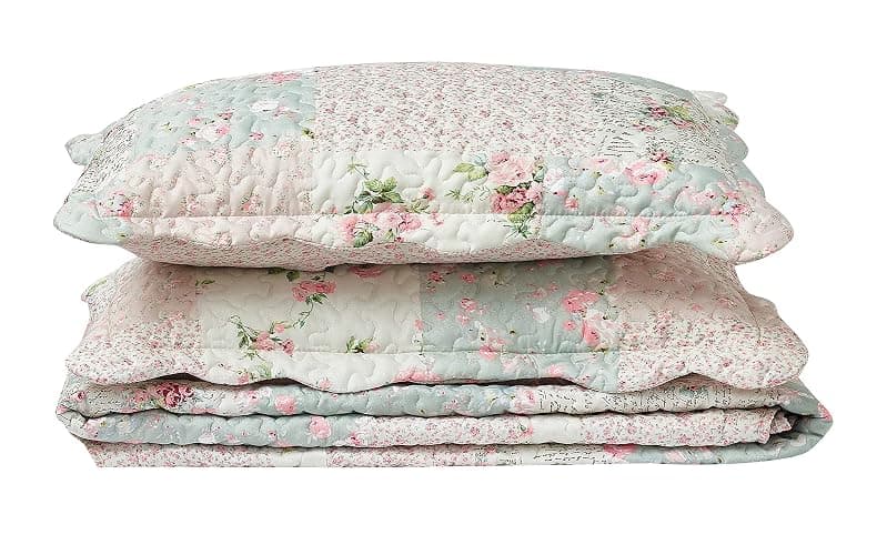 Brilliant Sunshine Rose and Sage Quilt Set, 3-Piece Bedding Sets, Traditional Patchwork Design, Washable and Reversible Bedspread, Soft Lightweight Coverlet, All-Season, Full/Queen, Light Pink Green thumbnail 7