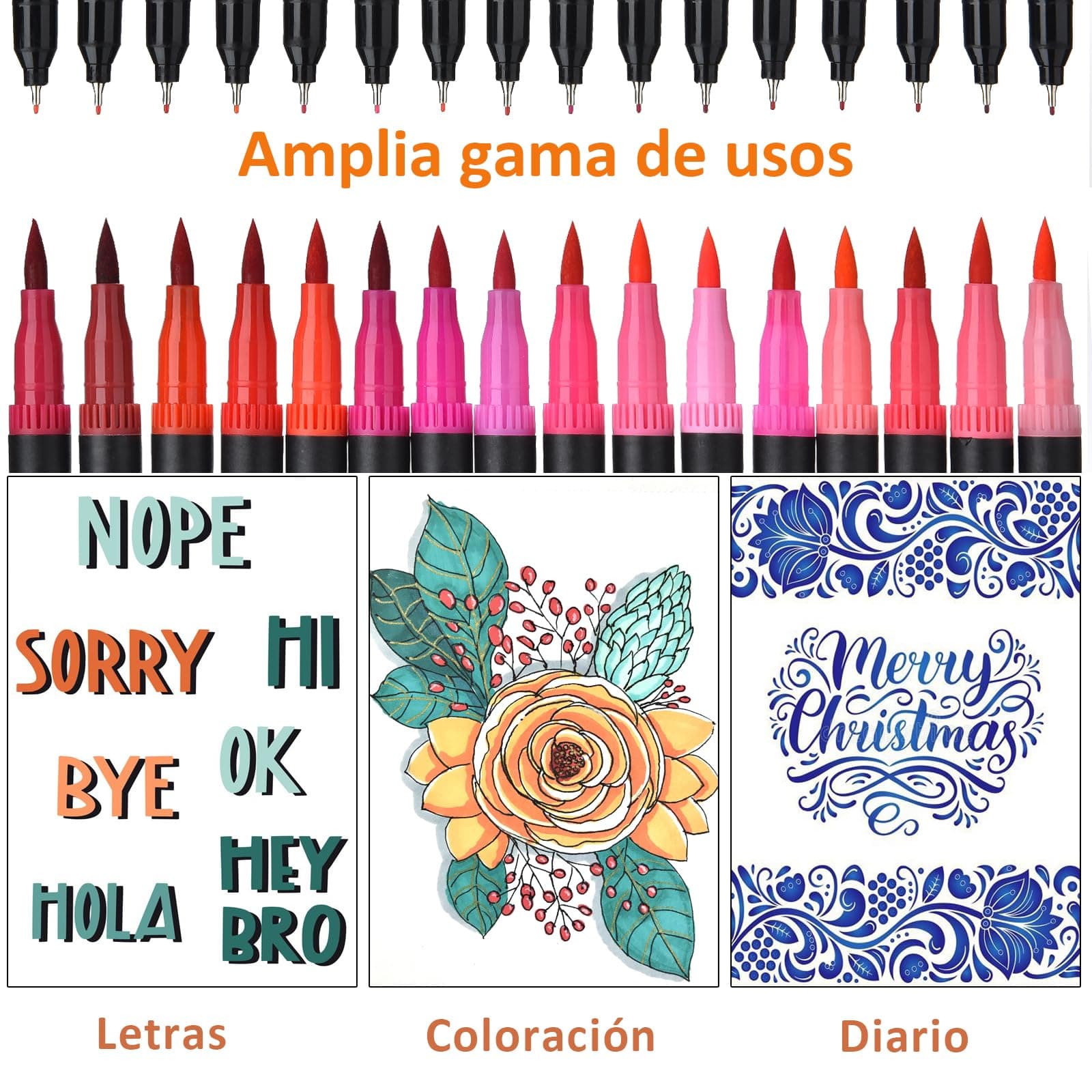 72/100/120 Colores Plumones Doble Punta Pencil, POVOLE Marcadores a Base de Agua No Toxico, Cepillo de Nailon 1-2mm y Punta Fina 0.4mm Para Niños y Adultos, Colorear Lettering Dibujar Caligrafía - 72 Colores thumbnail 6