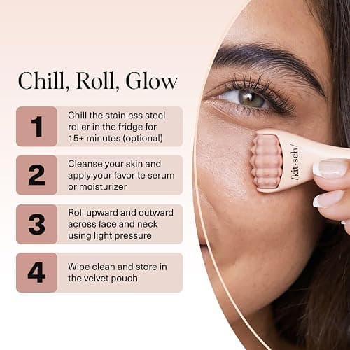 Kitsch Mini Facial Roller & Ice Face Roller Skin Care Tool Set for Women - Face Massager for Puffy Eyes, Cold Therapy, Lymphatic Drainage Massager, Self Care Gifts for Women & Men - Blush thumbnail 7