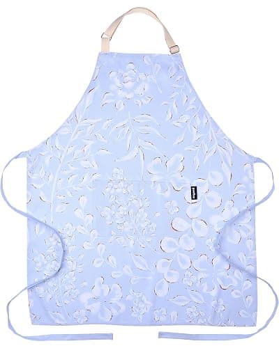 Premium Adjustable Cooking Aprons for Women with Pockets| Poly-Cotton Waterproof Kitchen Apron| Cute Floral Design, Long Ties - Image 1