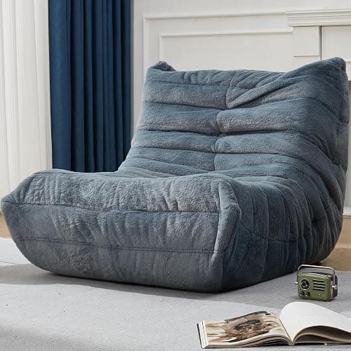 Bean Bag Chairs for Adults Giant Bean Bag Chair Memory Foam BeanBag Chair Bean Bag Sofa with Filler Faux Fur Fireside Beanbags Lazy Sofa for Living Room Bedroom Office (Bluegrey Plush, Single) - Image 1