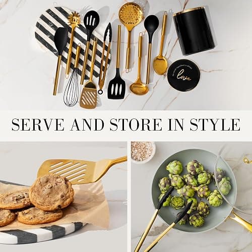 STYLED SETTINGS Black and Gold Cooking Utensils Set - 13-Piece Kitchen Set with Black Ceramic Utensil Holder and Stackable Gold Spoon Rest - Luxury Kitchen Accessories for Stylish Cooking and Serving thumbnail 4